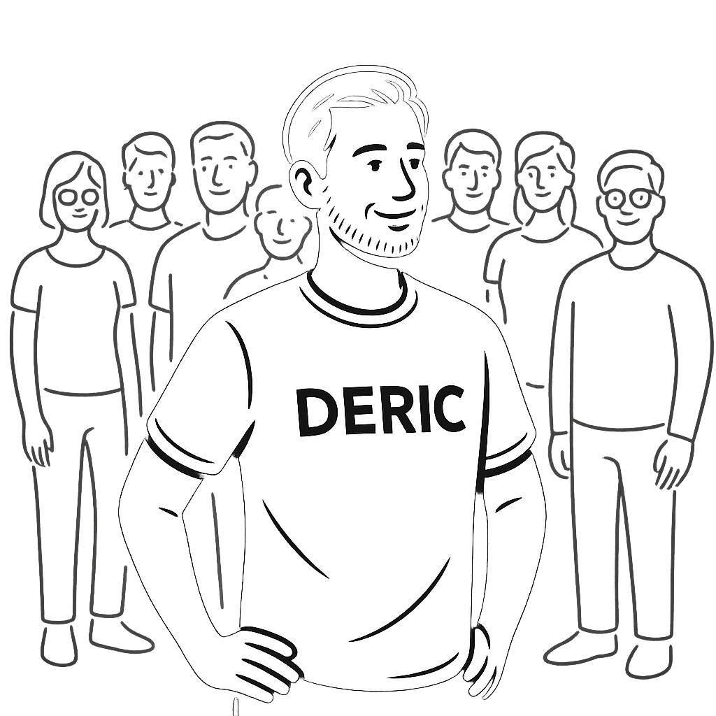 Person mit einem DERIC T-Shirt