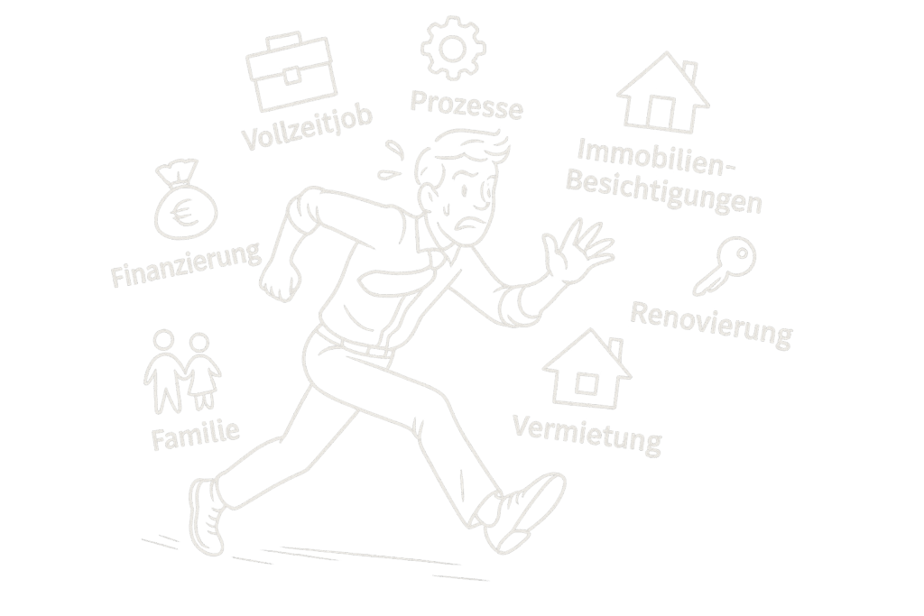 Zeichnung einer Person welche viele Stressfaktoren verspürt